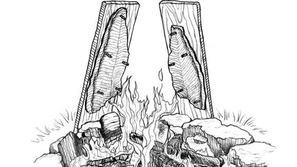 OD 0318 Know How Fisch am Feuer Flammlachs Illustration